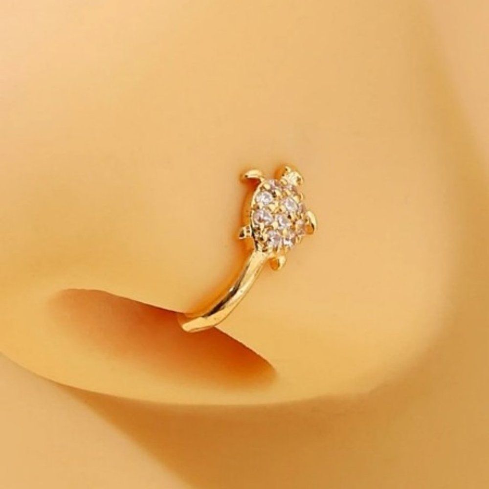GOLD DIAMOND TURTLE NOSE RING/CUFF